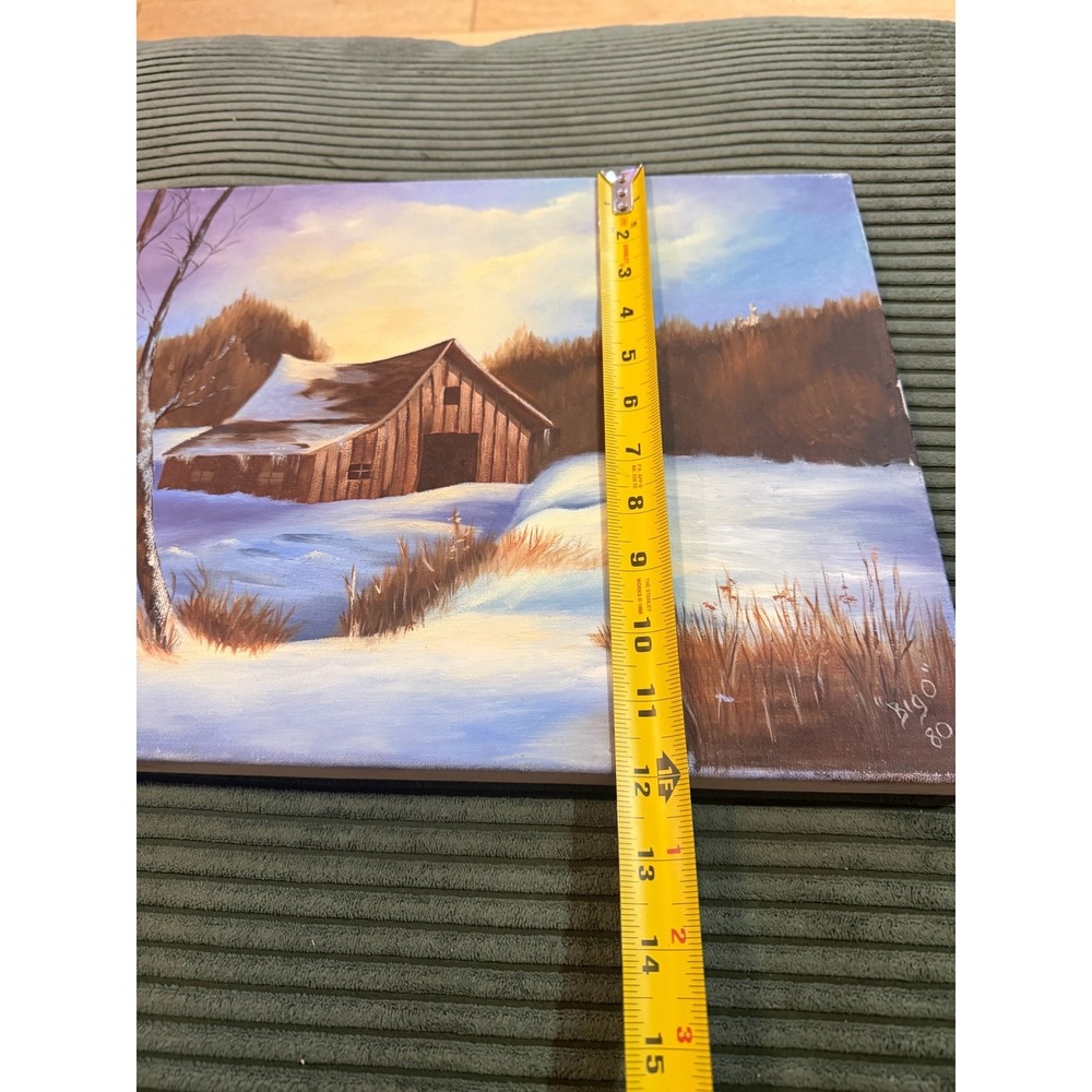 Vintage Barn Winter Landscape Oil Painting Signed‎ Big O 80 - Picture 10 of 10